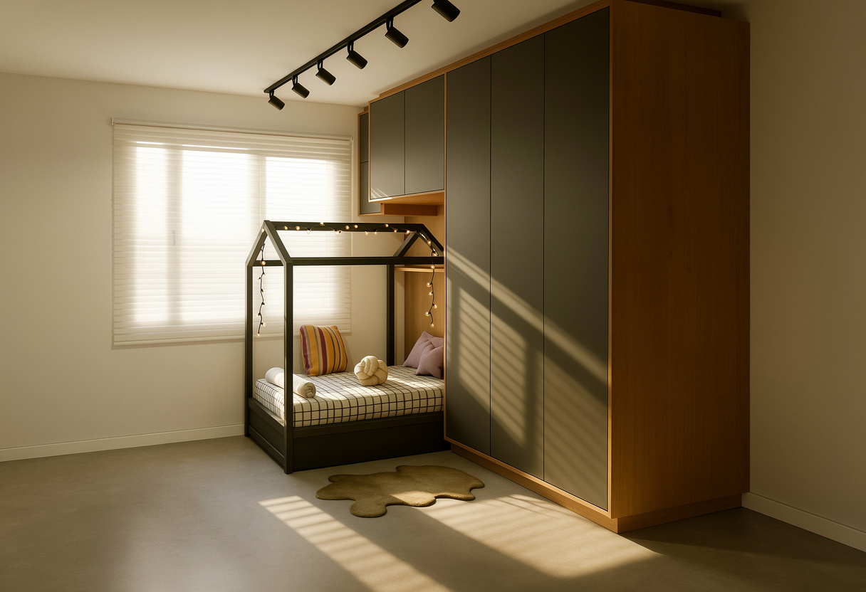 Quarto com cama infantil e armários planejados
