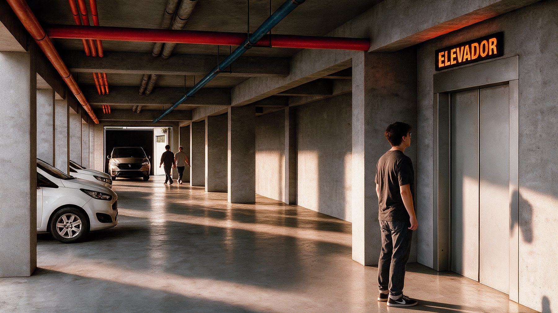 Garagem coberta com acesso ao elevador